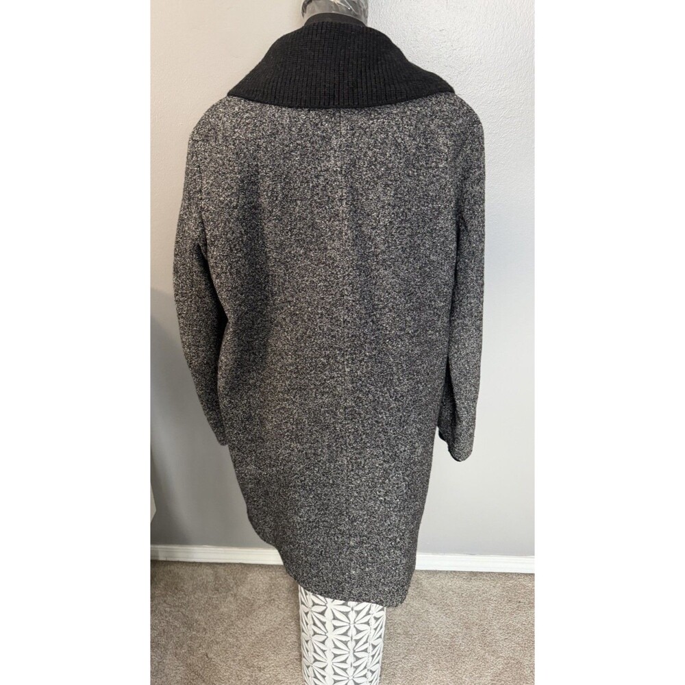 Vince Shawl Wool Blend Tweed Lamb Leather Trim Coat Womens Sz Large Jacket EUC - Picture 6 of 15